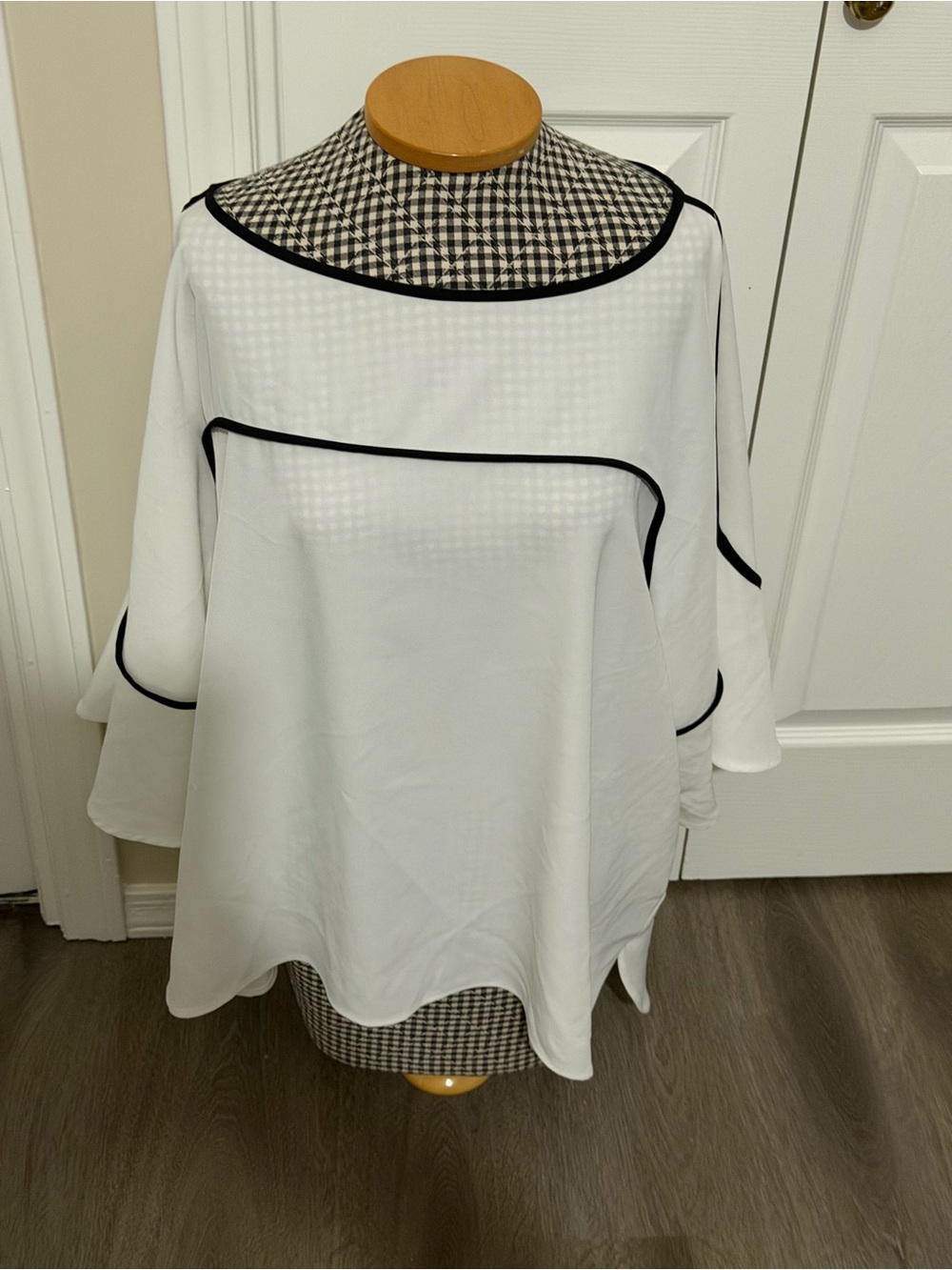 Calvin Klein White Blouse with Black Piping - Modern Contrast
